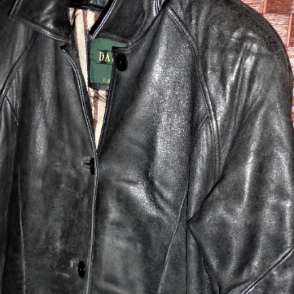 CTS1 - Woman's  LEATHER JACKET Large Black Woman's Coat Leather Trench Coat